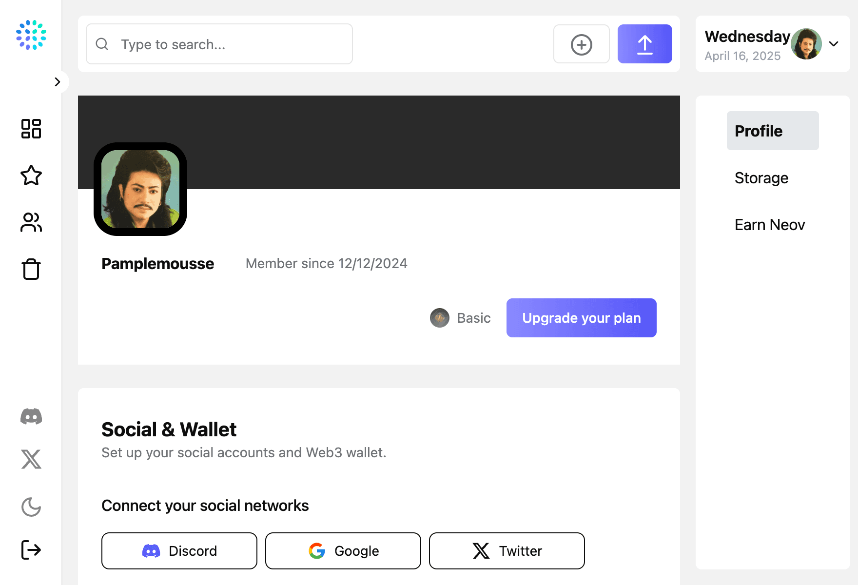 Interface utilisateur de Neova Drive